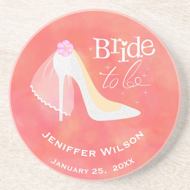 Pink Blush White Bride To Be Bridal Shower  Coaster (Front)