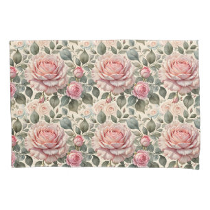 Pink Blush & White Giant Cabbage Roses Pillowcase
