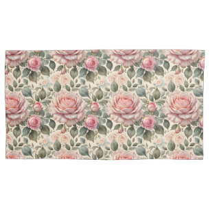 Pink Blush & White Giant Cabbage Roses Pillowcase
