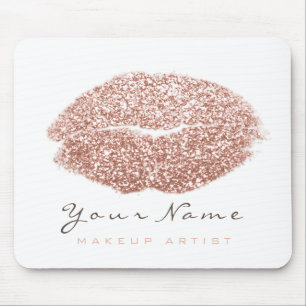 Pink Blush White Glitter Name Makeup Lips Kiss Mouse Mat