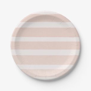 Pink Blush & White Modern Chic Stripes Paper Plate
