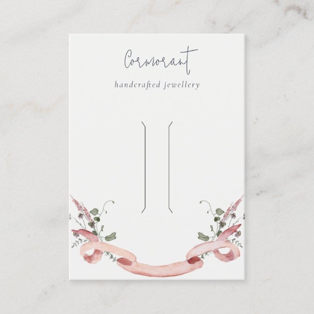 Pink Blush Wildflower Ribbon Hairclip Pin Display Business Card (Front)
