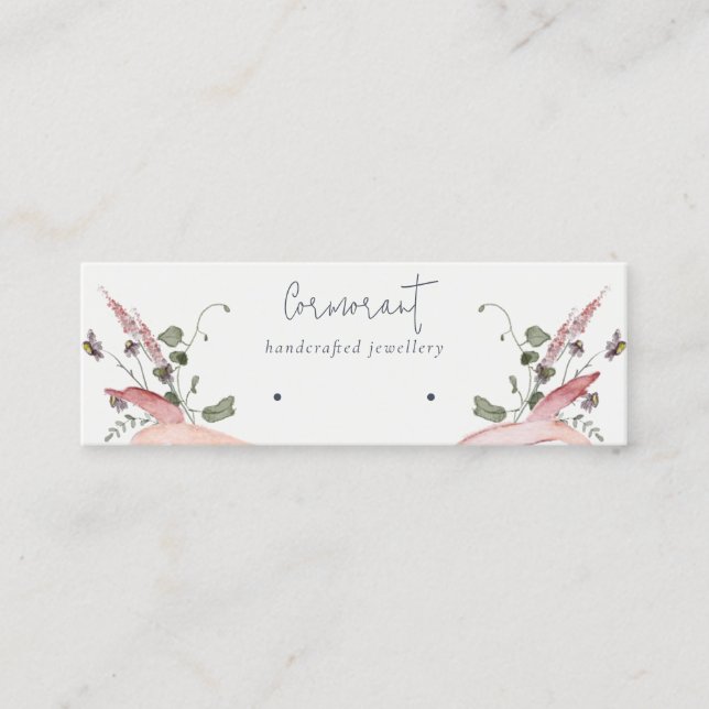 Pink Blush Wildflower Ribbon Stud Loop Hoop Holder Mini Business Card (Front)