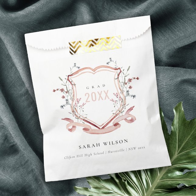 Pink Blush Wildflower Watercolor Crest Graduation Favour Bags (Creator Uploaded)
