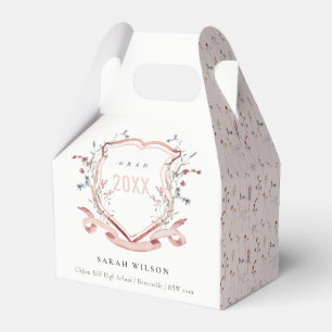 Pink Blush Wildflower Watercolor Crest Graduation Favour Box