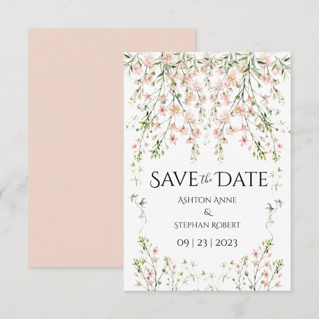 Pink Blush Wildflowers Elegant Floral Wedding Save The Date (Front/Back)