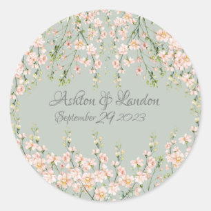 Pink Blush Wildflowers Sage Green Elegant Floral  Classic Round Sticker