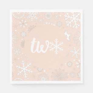 Pink Blush Winter Second Birthday Snowflake  Napkin