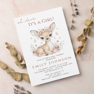 Pink Blush Woodland Deer Girl Baby Shower Invitation