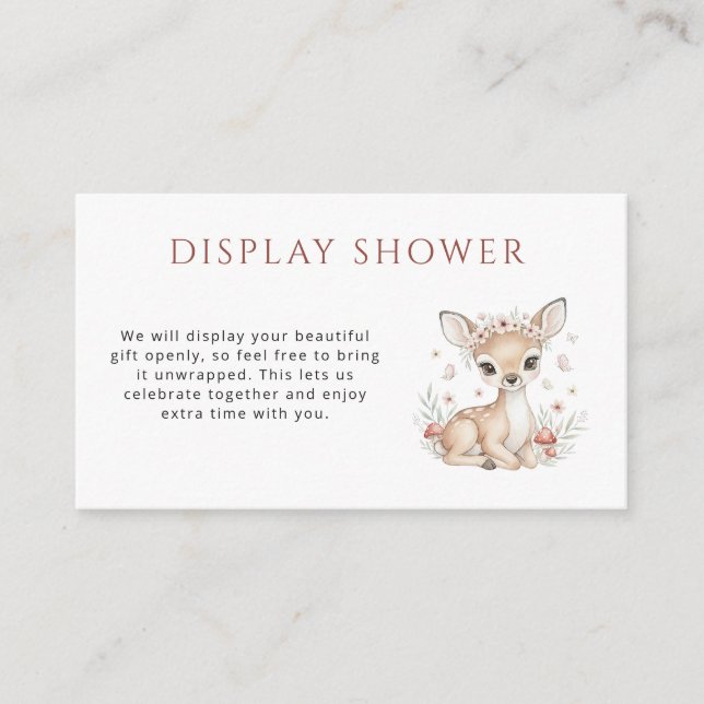 Pink Blush Woodland Deer Girl Display Shower Enclosure Card (Front)