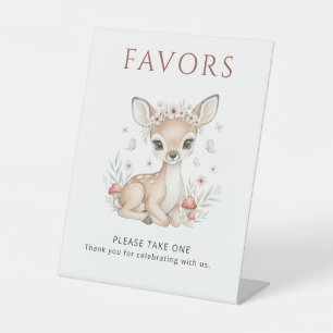 Pink Blush Woodland Deer Girl Favors Baby Shower Pedestal Sign