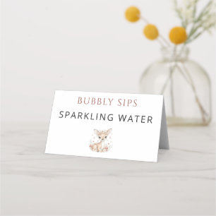 Pink Blush Woodland Deer Girl Sparkling Water Place Card