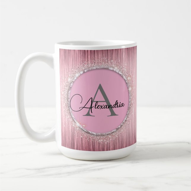 Pink BlushGlittery Monogram Coffee Mug (Left)