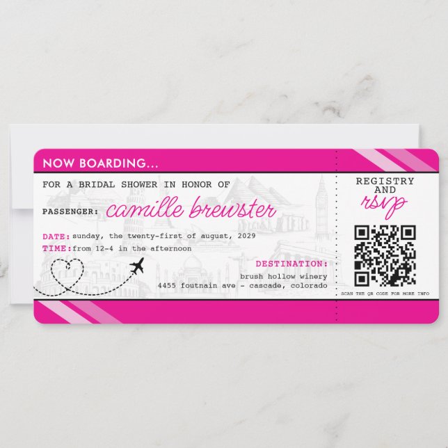 Pink Boarding Pass Bridal Shower Invitation (Front)