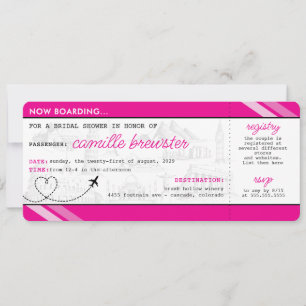 Pink Boarding Pass Bridal Shower Invitation