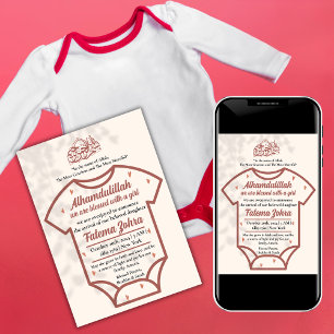 Pink Bodysuit Baby Girl Muslim Birth Announcement