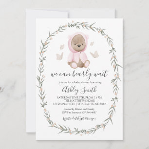 Pink Bohemian Bear Baby Shower Invitation