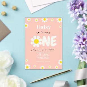 Pink Bohemian Cute Daisy Flowers First Birthday Acrylic Invitations