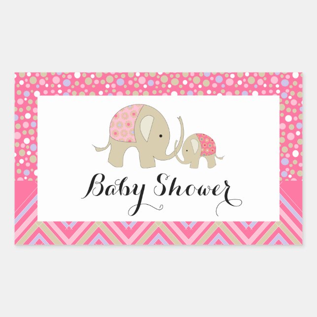 Pink Bohemian Elephant and Chevron Baby Shower Rectangular Sticker (Front)