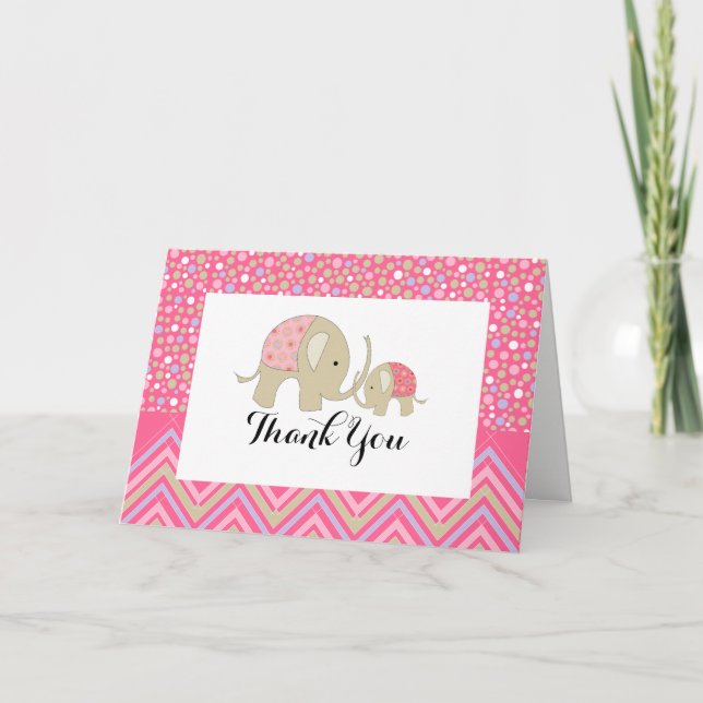 Pink Bohemian Elephant & Chevron Baby Thank You (Front)