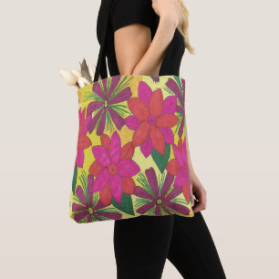 Pink Bohemian Floral Garden Tote Bag