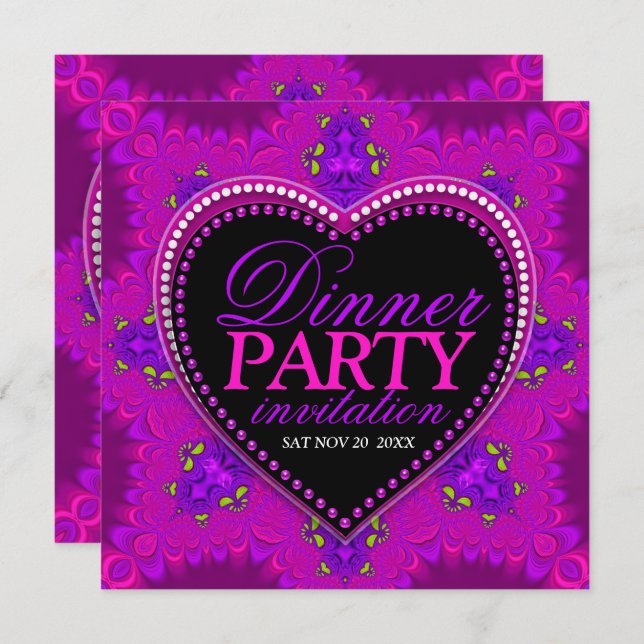 Pink Bohemian Groovy Girl Love Dinner Party Invitation (Front/Back)