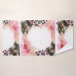 Pink Boho Animal Print, Gold Agate Gold Art Bath Towel Set