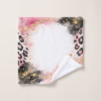 Pink Boho Animal Print, Gold Black Agate Gold Art Bath Towel Set