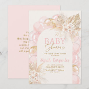 Pink Boho Arch Baby Shower Girl Invitation
