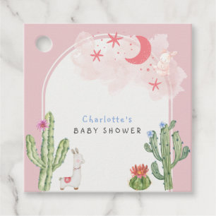 Pink Boho Arch Cactus Toys Girl Baby Shower Favour Tags