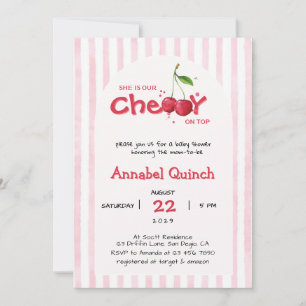 Pink Boho Arch Cherry on Top Girl Baby Shower Invitation