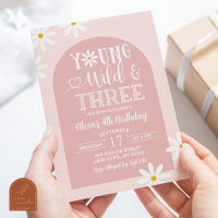 Pink Boho Arch Daisy Young Wild and Three Birthday