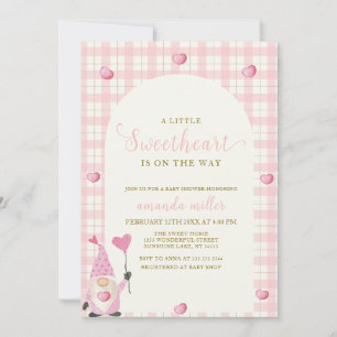 Pink Boho Arch Gingham Heart Gnome Baby Shower  Invitation