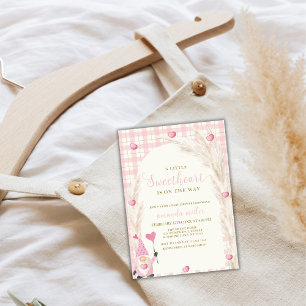 Pink Boho Arch Gingham Sweetheart Baby Shower Invitation