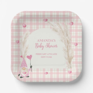 Pink Boho Arch Gingham Sweetheart Baby Shower Paper Plate
