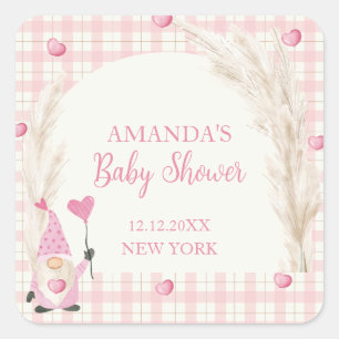 Pink Boho Arch Gingham Sweetheart Baby Shower Square Sticker