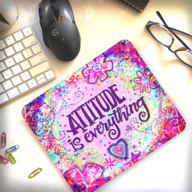Pink Boho Attitude is Everything Quote Inspirivity Mouse Mat (Creator Uploaded)
