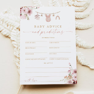 Pink Boho Baby Shower Baby Advice Predictions Card