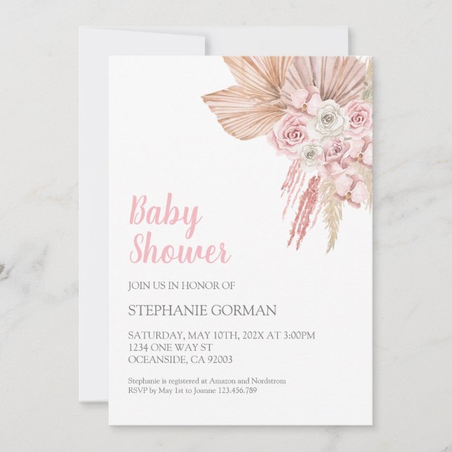Pink Boho Baby Shower for girl Invitation (Front)