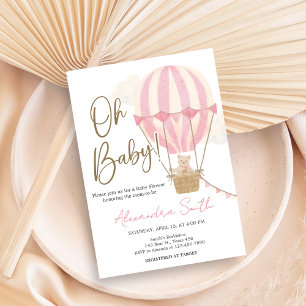 Pink Boho Bear Baby Shower Invitation