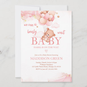 Pink Boho Bear Baby Shower Invitation