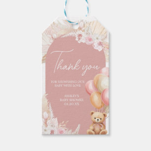 Pink Boho Bear Balloon Baby Shower Favour Tags