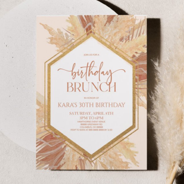 Pink Boho Bohemian Floral Birthday Bruch Party Invitation (Creator Uploaded)