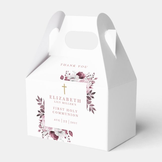 Pink Boho Botanical Floral First Holy Communion Favour Box (Front Side)