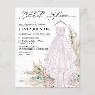 Pink Boho Bridal Shower Wedding Dress Watercolor