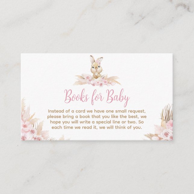 Pink Boho Bunny Baby Shower Books for Baby Enclosure Card (Front)