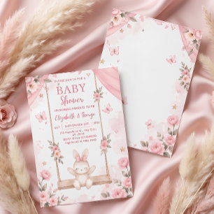 Pink Boho Bunny Baby Shower Invitation Girl