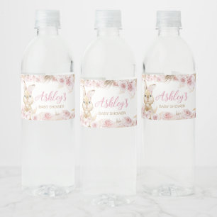 Pink Boho Bunny Baby Shower  Water Bottle Label