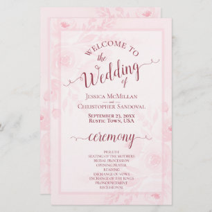 Pink Boho Chic Peonies Budget Wedding Program