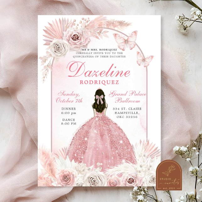 Pink Boho Chic Quinceanera Invitation (Creator Uploaded)